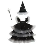 Disfraz de bruja en organza con sómbrero y varita