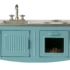 Cocina en miniatura metálica azul